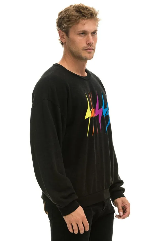 WomenMen Sweatshirts Aviator Nation Bolt Gradient Relaxed Crew Sweatshirt 8211 Black Rainbow