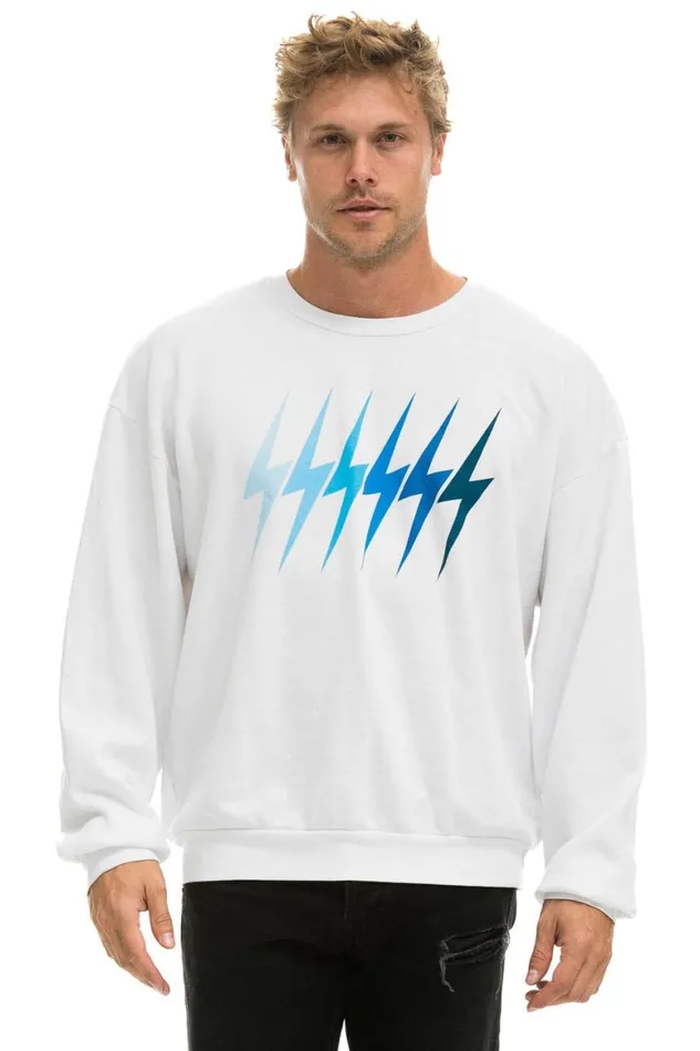 WomenMen Sweatshirts Aviator Nation Bolt Gradient Relaxed Crew Sweatshirt 8211 White Blue
