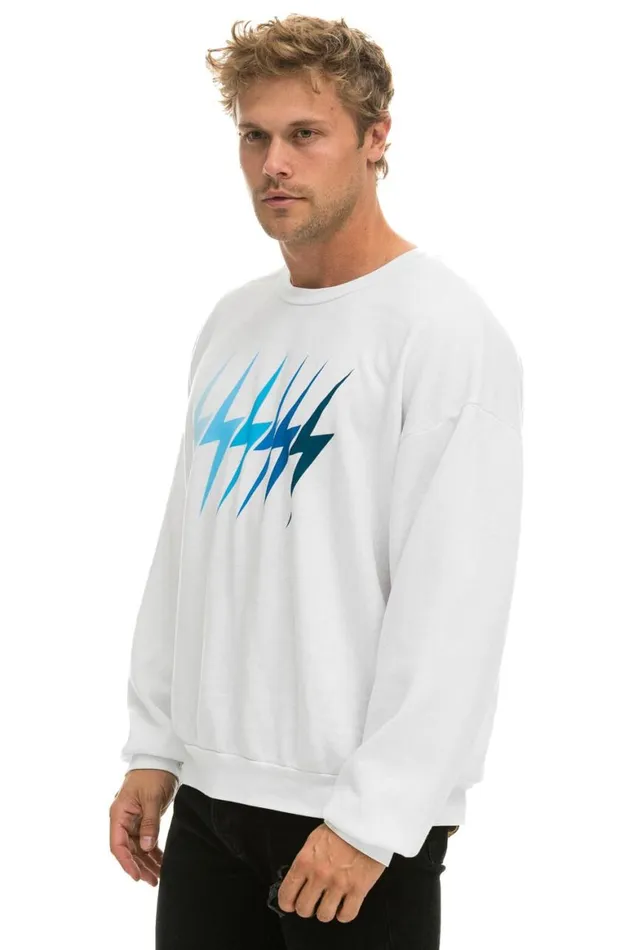 WomenMen Sweatshirts Aviator Nation Bolt Gradient Relaxed Crew Sweatshirt 8211 White Blue