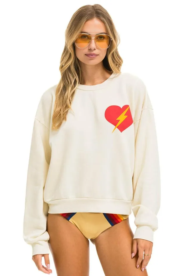 WomenMen Sweatshirts Aviator Nation Bolt Heart Relaxed Crew Sweatshirt 8211 Vintage White WomenMen Sweatshirts Aviator Nation Bolt Heart Relaxed Crew Sweatshirt 8211 Vintage White
