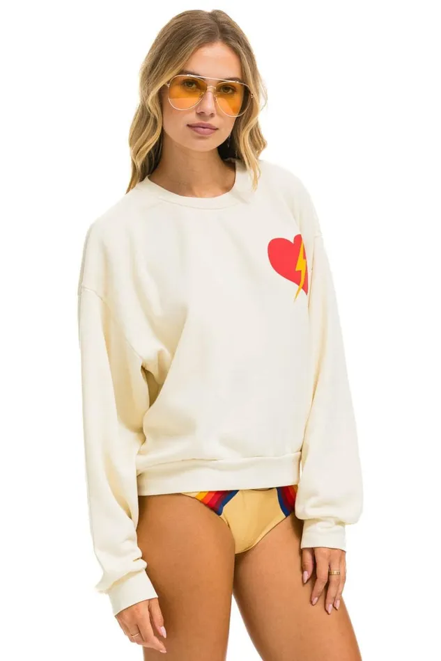 WomenMen Sweatshirts Aviator Nation Bolt Heart Relaxed Crew Sweatshirt 8211 Vintage White