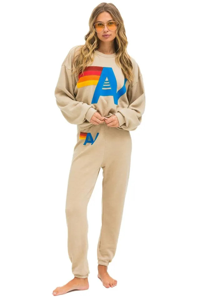 WomenMen Sweatshirts Aviator Nation Logo Stitch Relaxed Crew Sweatshirt 8211 Sand