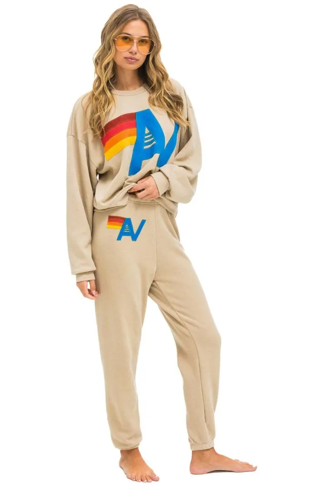 WomenMen Sweatshirts Aviator Nation Logo Stitch Relaxed Crew Sweatshirt 8211 Sand