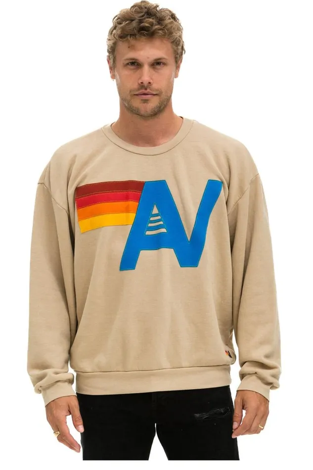WomenMen Sweatshirts Aviator Nation Logo Stitch Relaxed Crew Sweatshirt 8211 Sand