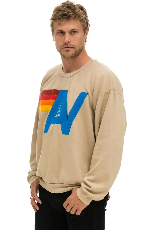 WomenMen Sweatshirts Aviator Nation Logo Stitch Relaxed Crew Sweatshirt 8211 Sand