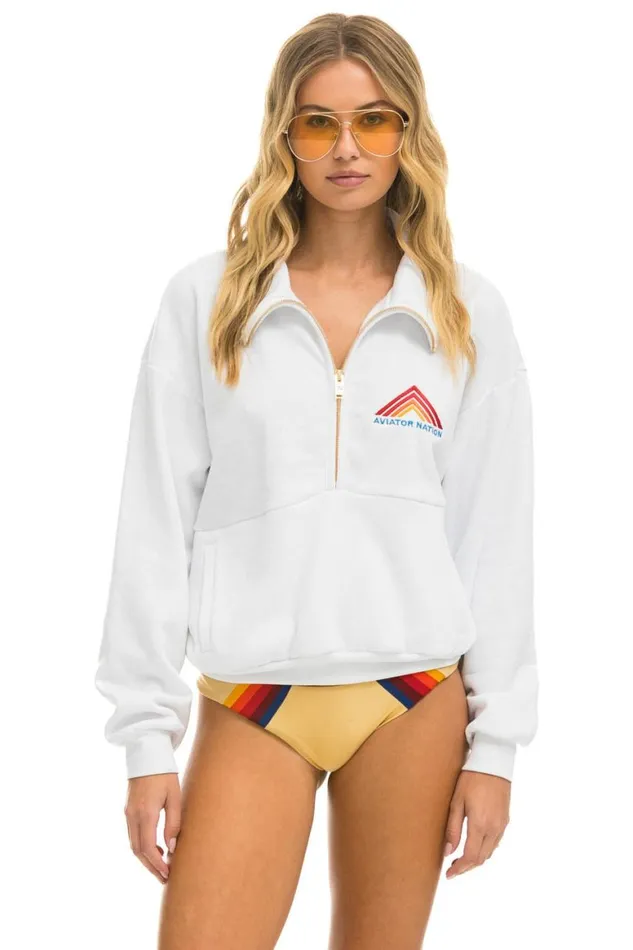 WomenMen Sweatshirts Aviator Nation Mountain Embroidery Half Zip Sweatshirt 8211 White WomenMen Sweatshirts Aviator Nation Mountain Embroidery Half Zip Sweatshirt 8211 White