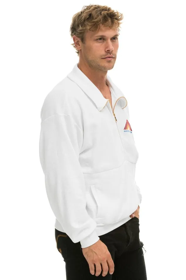 WomenMen Sweatshirts Aviator Nation Mountain Embroidery Half Zip Sweatshirt 8211 White