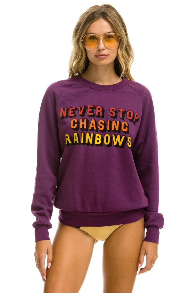 WomenMen Sweatshirts Aviator Nation Never Stop Chasing Rainbows Crew Sweatshirt 8211 Purple WomenMen Sweatshirts Aviator Nation Never Stop Chasing Rainbows Crew Sweatshirt 8211 Purple