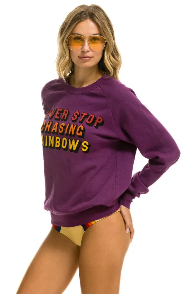 WomenMen Sweatshirts Aviator Nation Never Stop Chasing Rainbows Crew Sweatshirt 8211 Purple