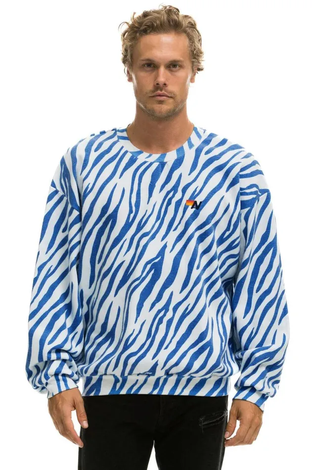 WomenMen Sweatshirts Aviator Nation Tiger Relaxed Fit Crew Sweatshirt 8211 Blue Tiger