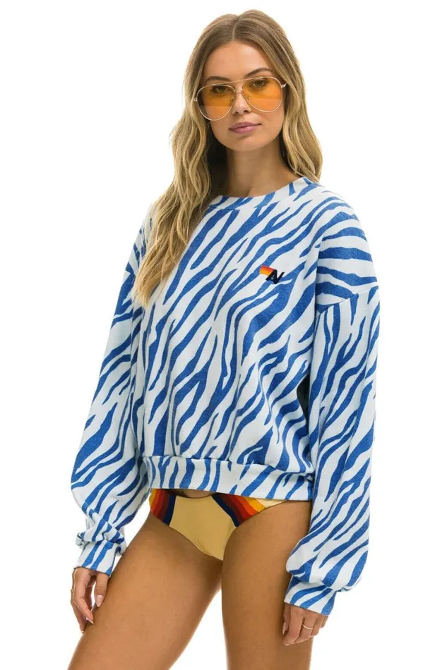 WomenMen Sweatshirts Aviator Nation Tiger Relaxed Fit Crew Sweatshirt 8211 Blue Tiger