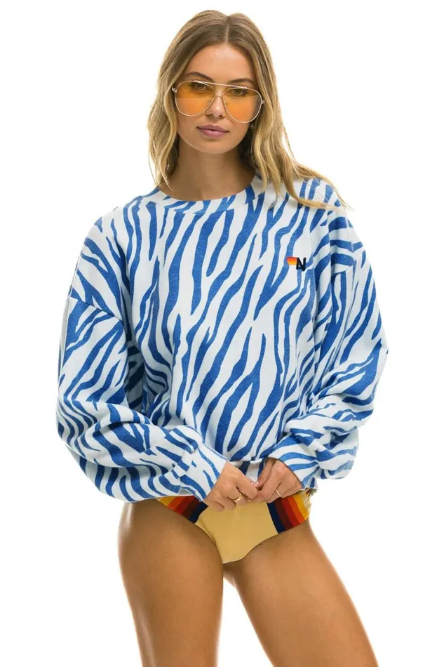 WomenMen Sweatshirts Aviator Nation Tiger Relaxed Fit Crew Sweatshirt 8211 Blue Tiger