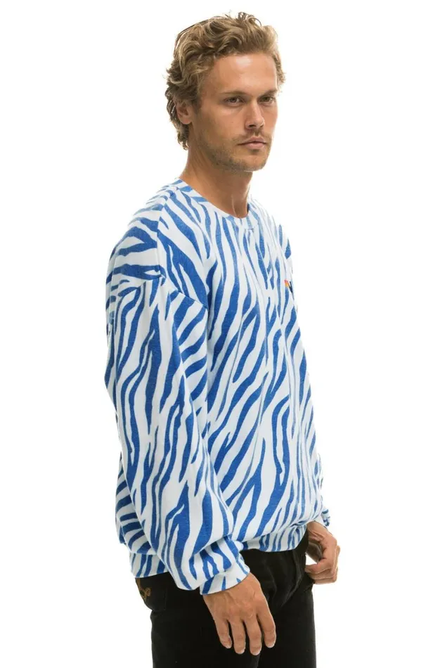 WomenMen Sweatshirts Aviator Nation Tiger Relaxed Fit Crew Sweatshirt 8211 Blue Tiger