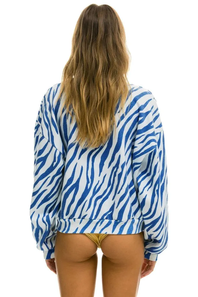 WomenMen Sweatshirts Aviator Nation Tiger Relaxed Fit Crew Sweatshirt 8211 Blue Tiger