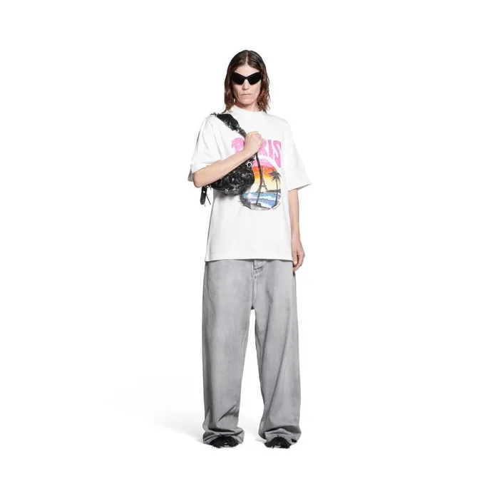 WomenMen Tshirts Balenciaga Paris Tropical Tshirt Medium Fit In Whitepink