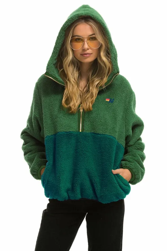 WomenMen Teddy Jackets Aviator Nation Teddy Unisex Hooded Half Zip Color Block Jacket 8211 Garden Green WomenMen Teddy Jackets Aviator Nation Teddy Unisex Hooded Half Zip Color Block Jacket 8211 Garden Green