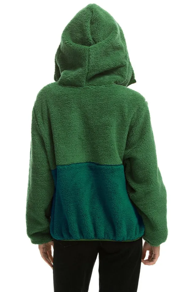 WomenMen Teddy Jackets Aviator Nation Teddy Unisex Hooded Half Zip Color Block Jacket 8211 Garden Green