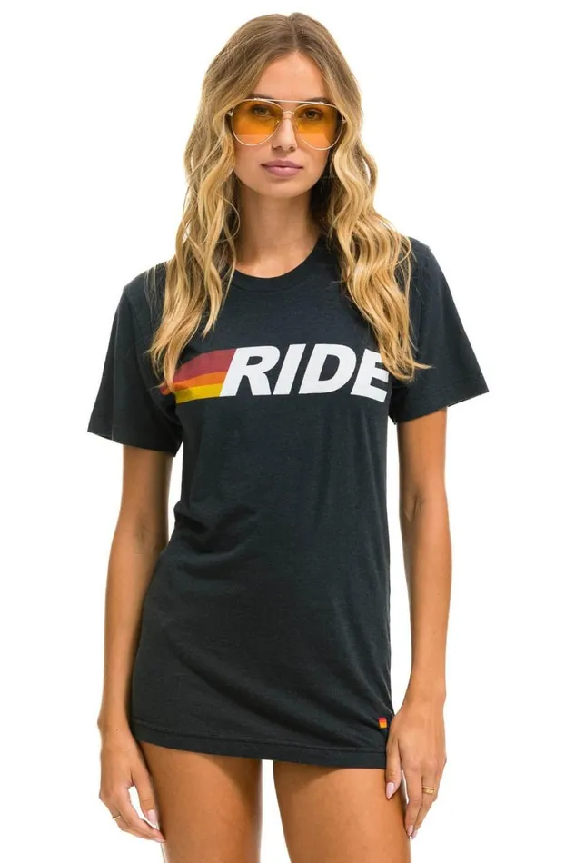 WomenMen Tees Aviator Nation Ride Logo White Tee 8211 Charcoal