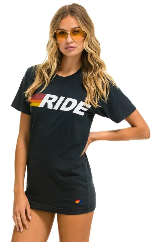 WomenMen Tees Aviator Nation Ride Logo White Tee 8211 Charcoal