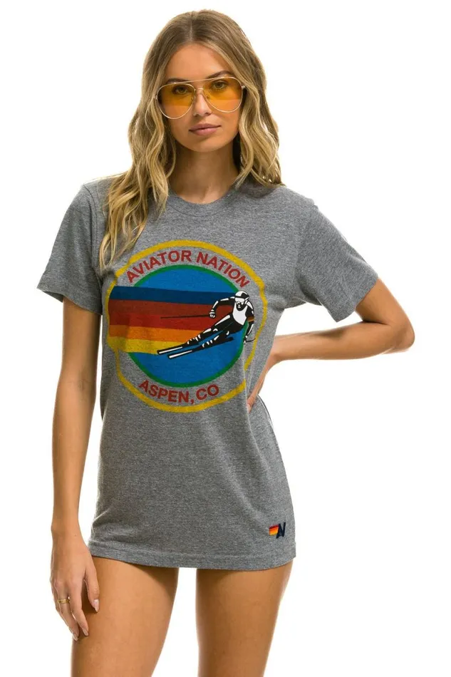 WomenMen Tees Aviator Nation Signature Aspen Tee 8211 Heather Grey
