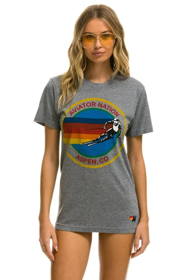 WomenMen Tees Aviator Nation Signature Aspen Tee 8211 Heather Grey