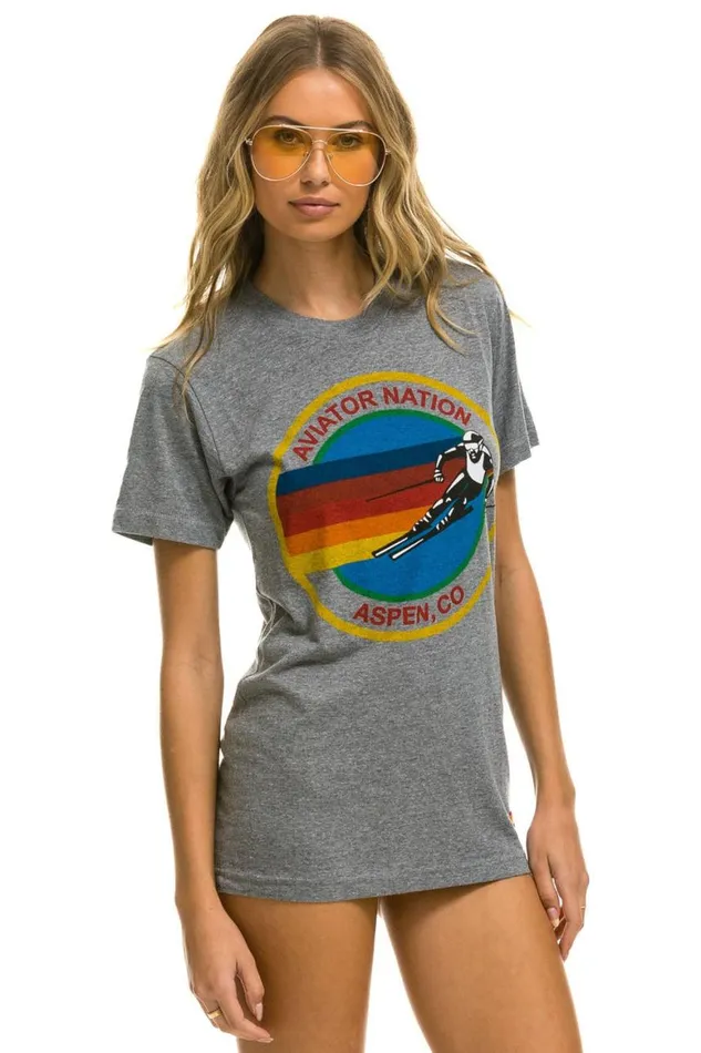 WomenMen Tees Aviator Nation Signature Aspen Tee 8211 Heather Grey
