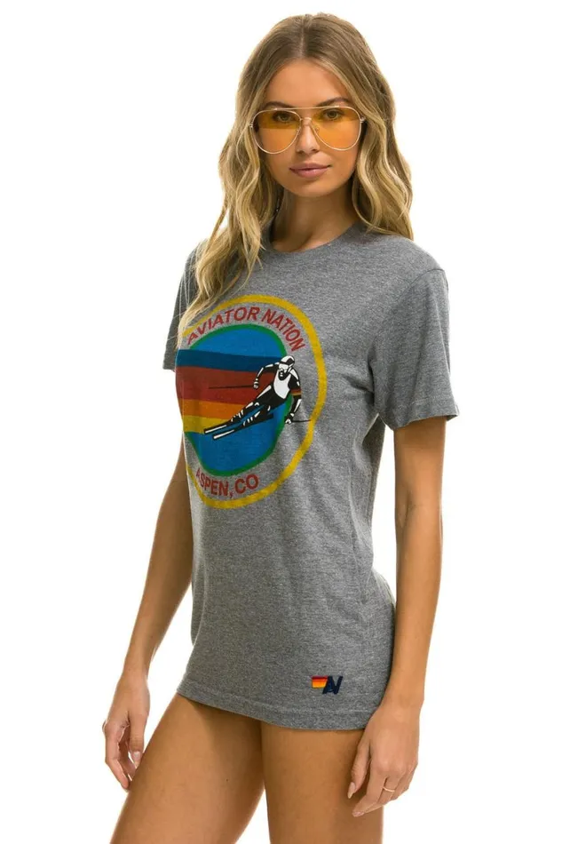 WomenMen Tees Aviator Nation Signature Aspen Tee 8211 Heather Grey