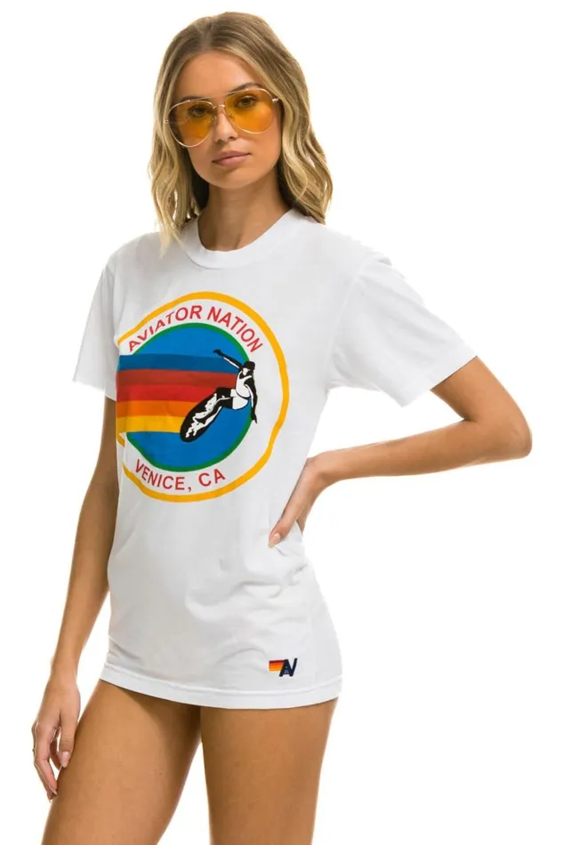 WomenMen Tees Aviator Nation Signature Tee 8211 White