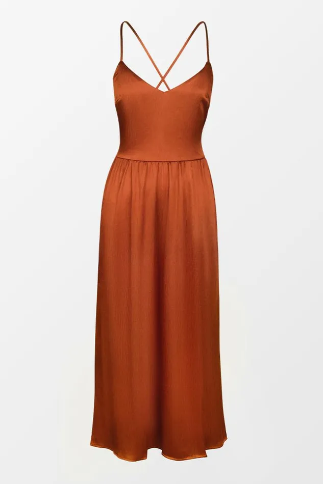 Women Midi Dresses Cupshe Kayli Backless Elastic Waist AShape Dresses Red