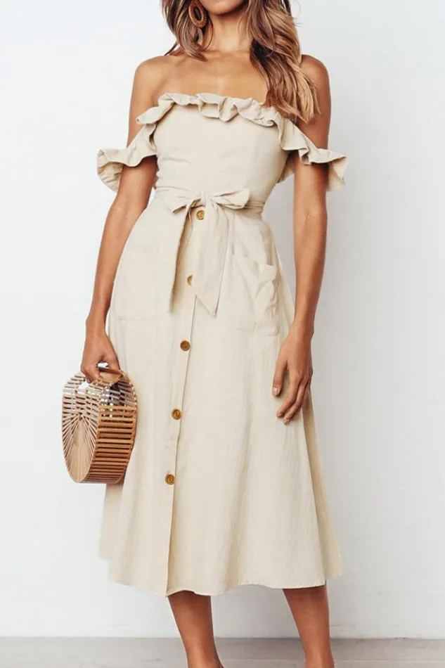 Women Midi Dresses Cupshe Off The Shoulder Smocked Dress Apricot