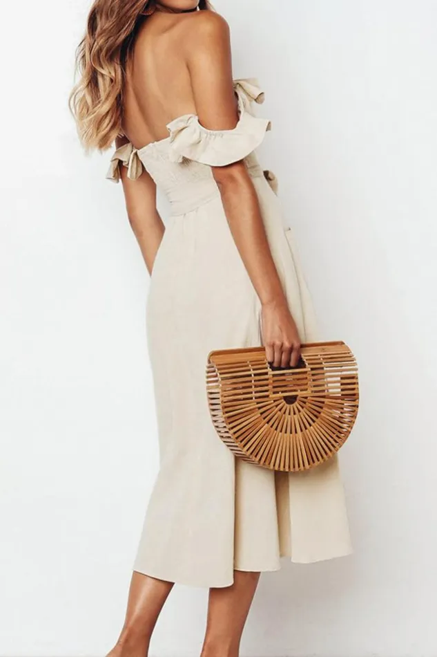 Women Midi Dresses Cupshe Off The Shoulder Smocked Dress Apricot