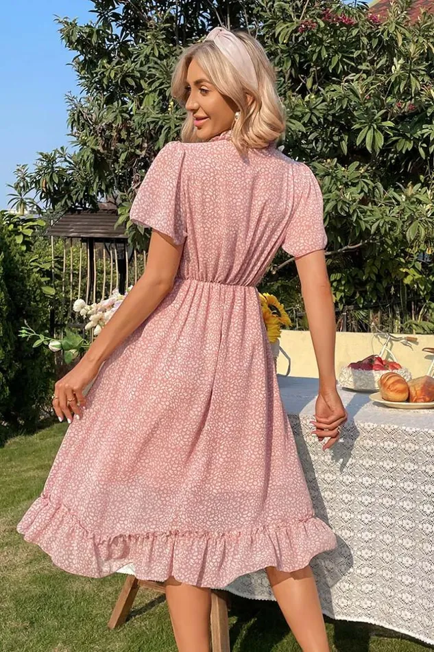 Women Midi Dresses Cupshe Shakira Vneck Flared Sleeve AShape Dress Pink