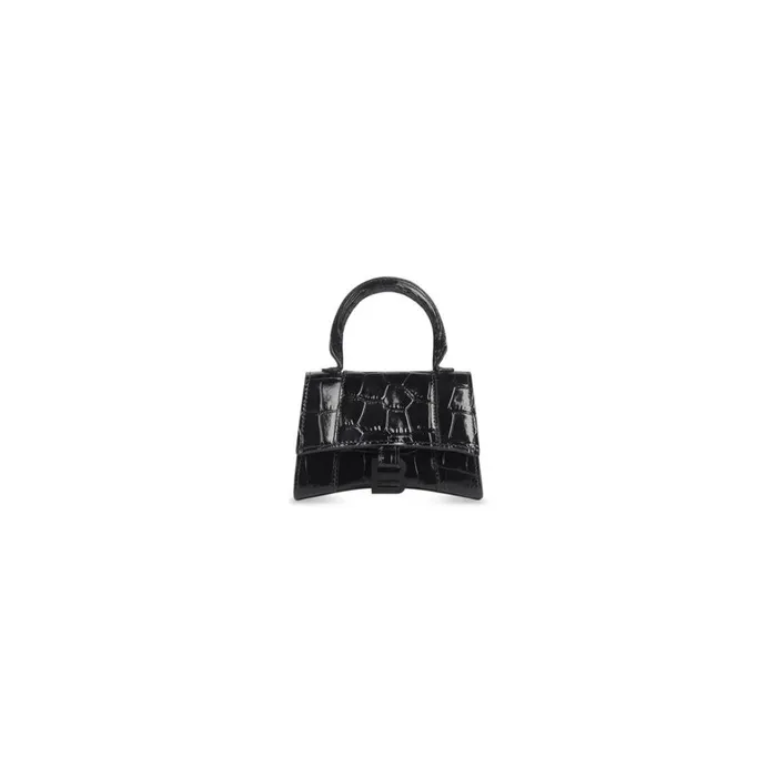 Women Mini Bags Balenciaga Hourglass Mini Handbag Crocodile Embossed In Black Women Mini Bags Balenciaga Hourglass Mini Handbag Crocodile Embossed In Black