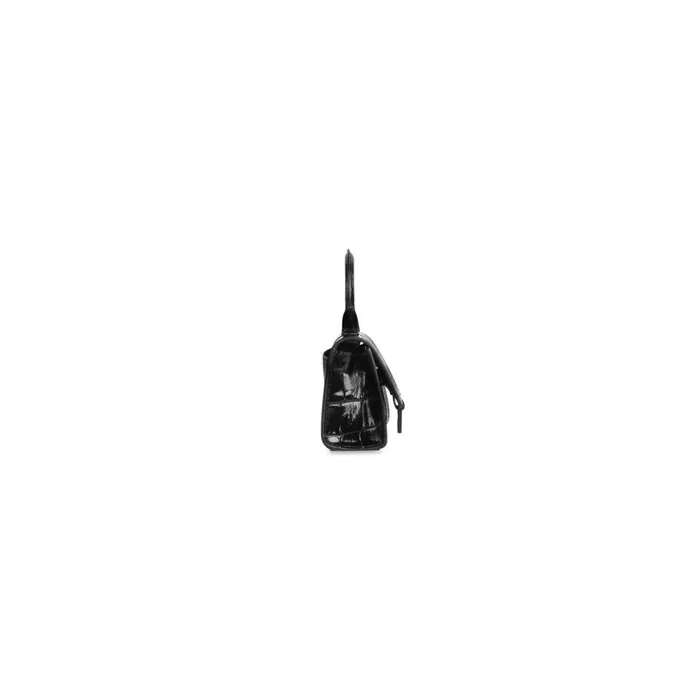 Women Mini Bags Balenciaga Hourglass Mini Handbag Crocodile Embossed In Black