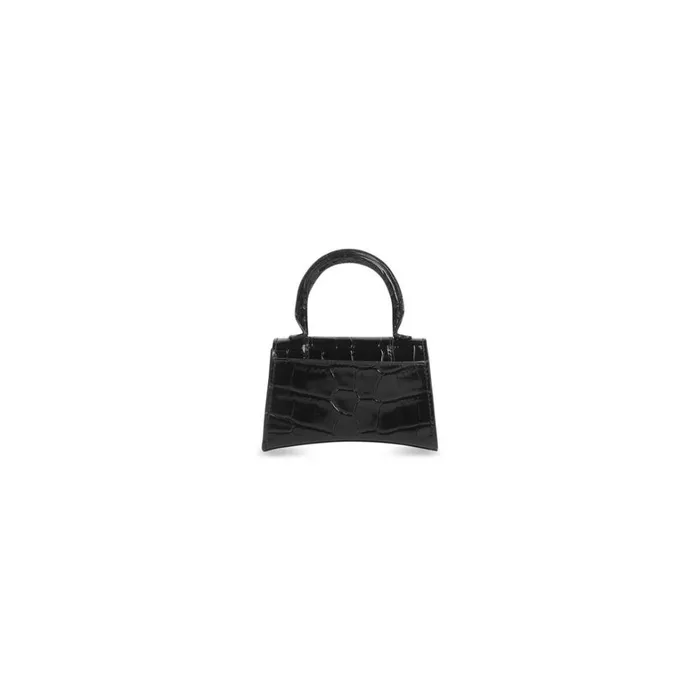 Women Mini Bags Balenciaga Hourglass Mini Handbag Crocodile Embossed In Black