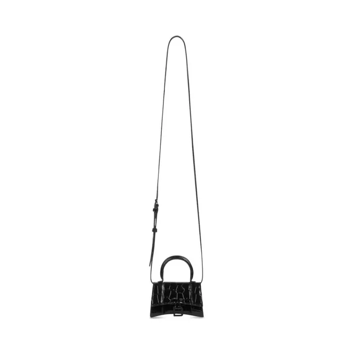 Women Mini Bags Balenciaga Hourglass Mini Handbag Crocodile Embossed In Black
