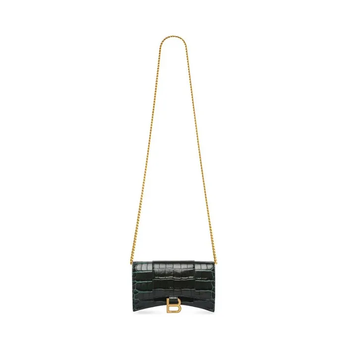 Women Mini Bags Balenciaga Hourglass Wallet On Chain Crocodile Embossed In Forest Green Women Mini Bags Balenciaga Hourglass Wallet On Chain Crocodile Embossed In Forest Green