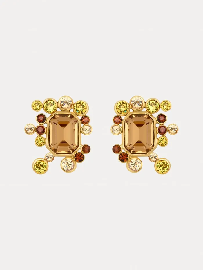 Women Mixed Crystal Cluster Earrings Topaz Oscar De La Renta Earrings