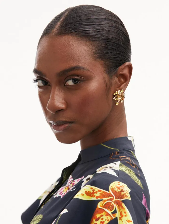 Women Mixed Crystal Cluster Earrings Topaz Oscar De La Renta Earrings Women Mixed Crystal Cluster Earrings Topaz Oscar De La Renta Earrings