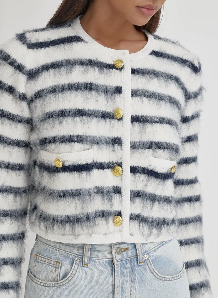 Women Navy And Cream Stripe Cardigan Janae 4th and Reckless Knitwear