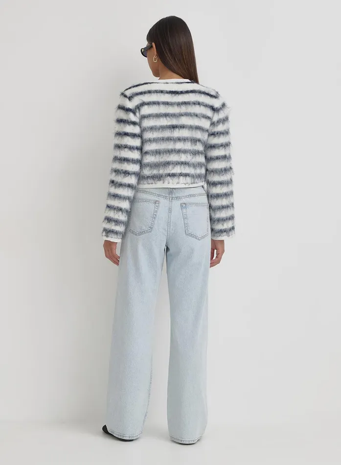 Women Navy And Cream Stripe Cardigan Janae 4th and Reckless Knitwear
