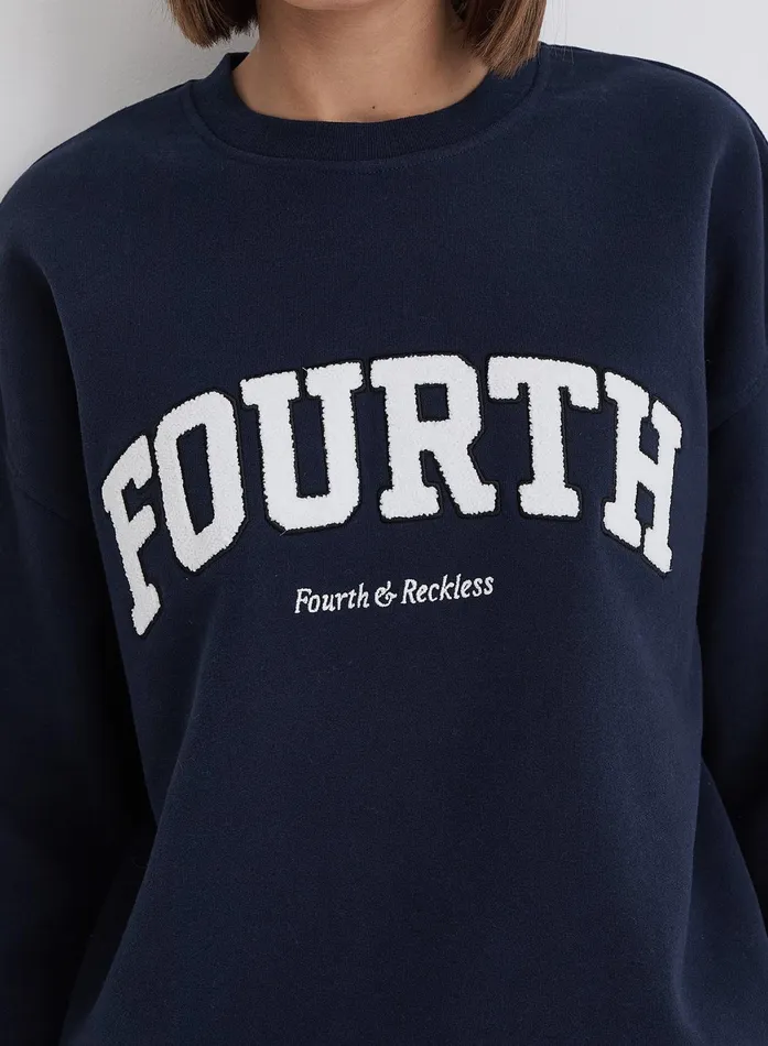 Women Navy Fourth Slogan Classic Longline Sweatshirt Jen 4th and Reckless Hoodies and Sweatshirts