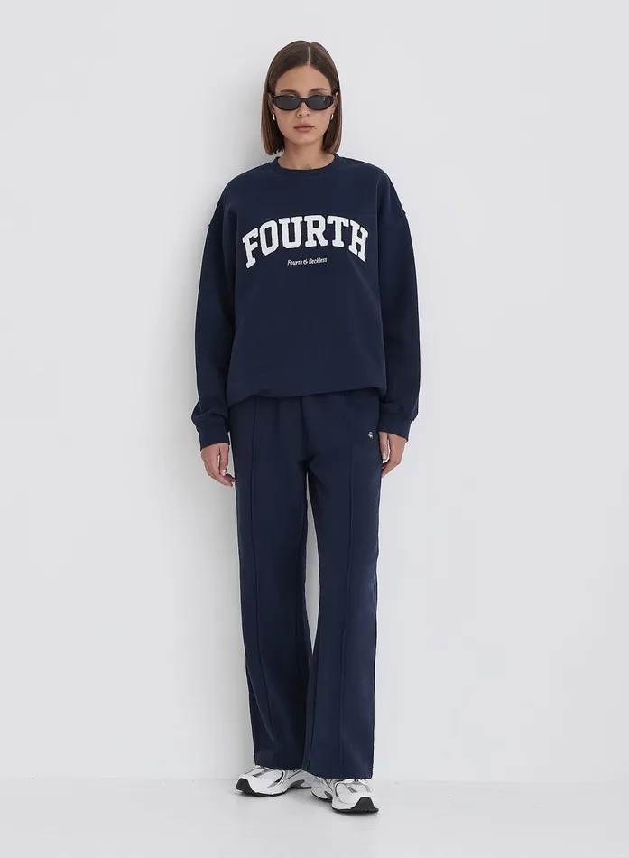 Women Navy Fourth Slogan Classic Longline Sweatshirt Jen 4th and Reckless Hoodies and Sweatshirts