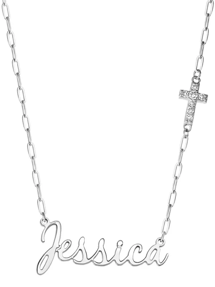 Women Necklaces Jessica Simpson Personalized Necklace With Pav Cubic Zirconia Charm 8211 Silver