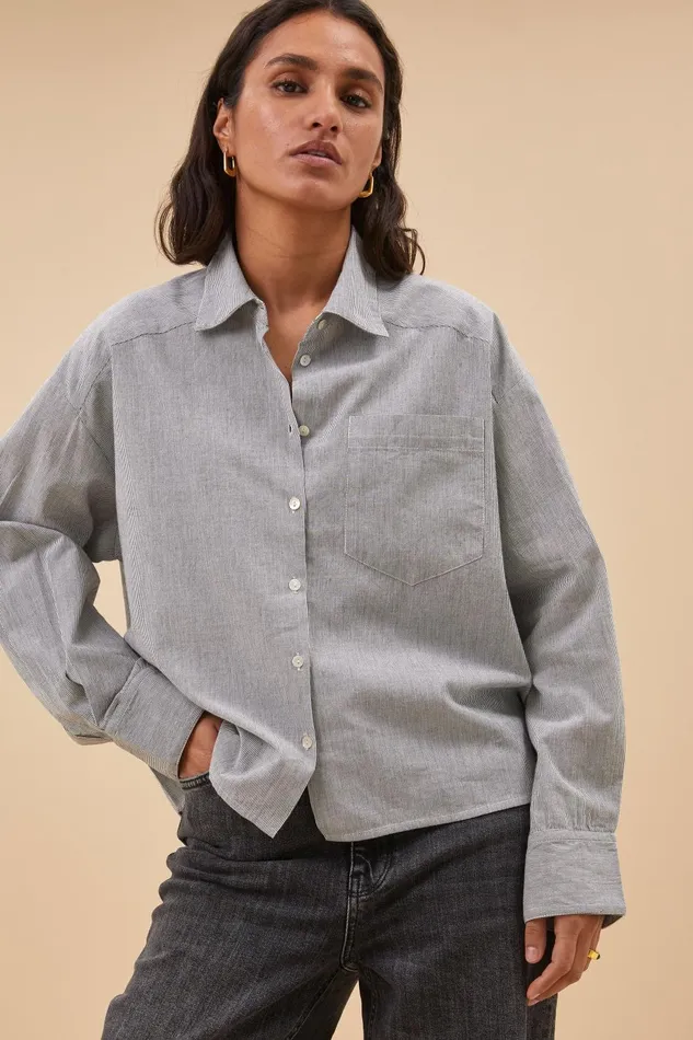 Women Nima Pin Stripe Blouse Black Bybar Blouses