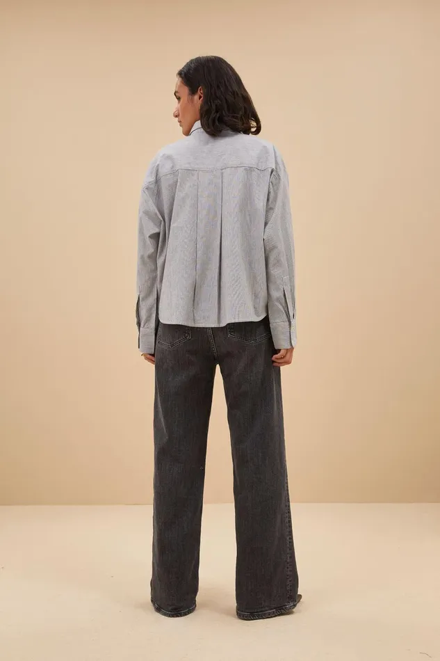 Women Nima Pin Stripe Blouse Black Bybar Blouses