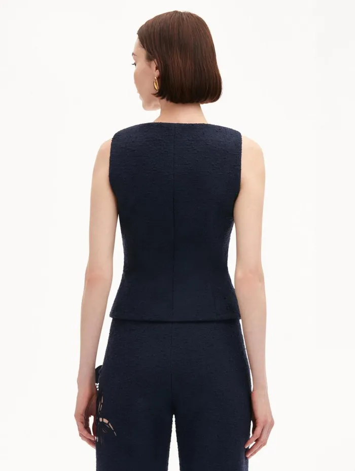 Women O Button Cotton Tweed Vest Navy Oscar De La Renta Jackets and Coats Women O Button Cotton Tweed Vest Navy Oscar De La Renta Jackets and Coats