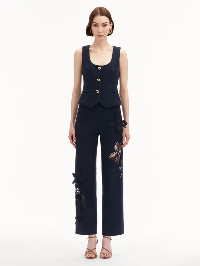Women O Button Cotton Tweed Vest Navy Oscar De La Renta Jackets and Coats Women O Button Cotton Tweed Vest Navy Oscar De La Renta Jackets and Coats