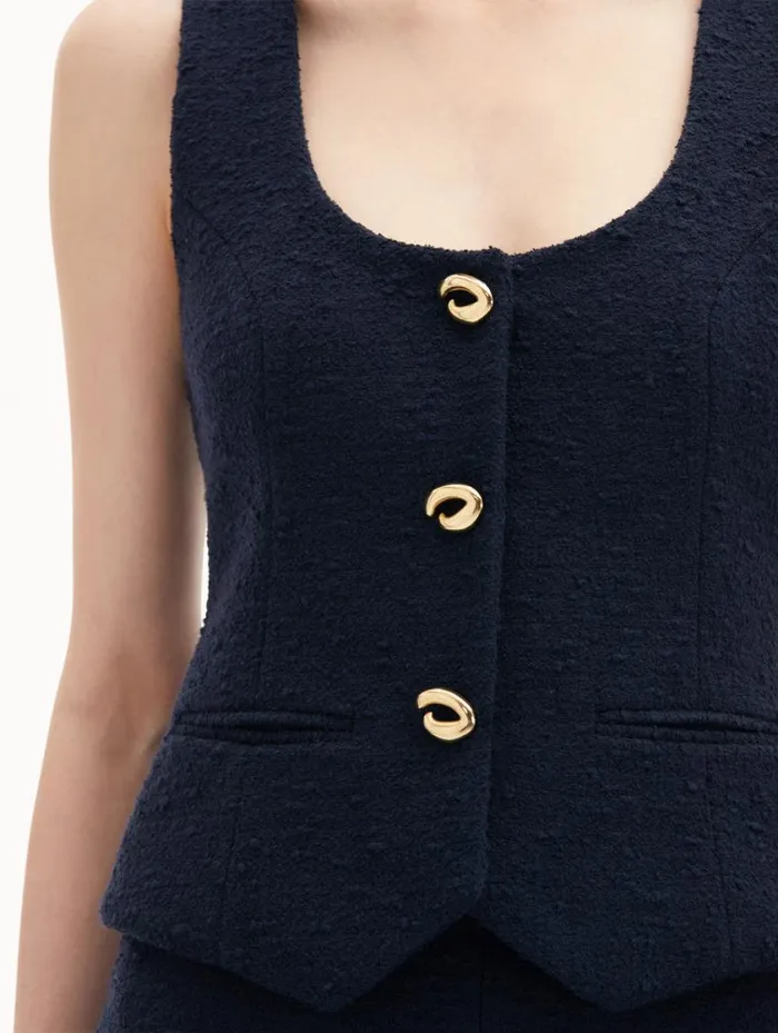 Women O Button Cotton Tweed Vest Navy Oscar De La Renta Jackets and Coats Women O Button Cotton Tweed Vest Navy Oscar De La Renta Jackets and Coats