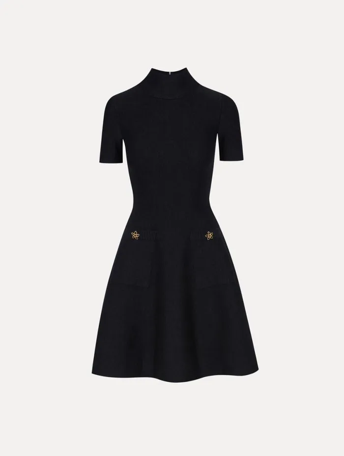 Women O Flower Knit Mini Dress Charcoal Oscar De La Renta Dresses